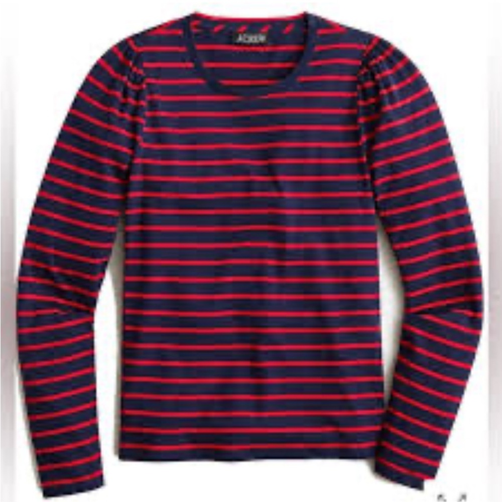 J. Crew Red and Navy Striped Long Sleeve Top